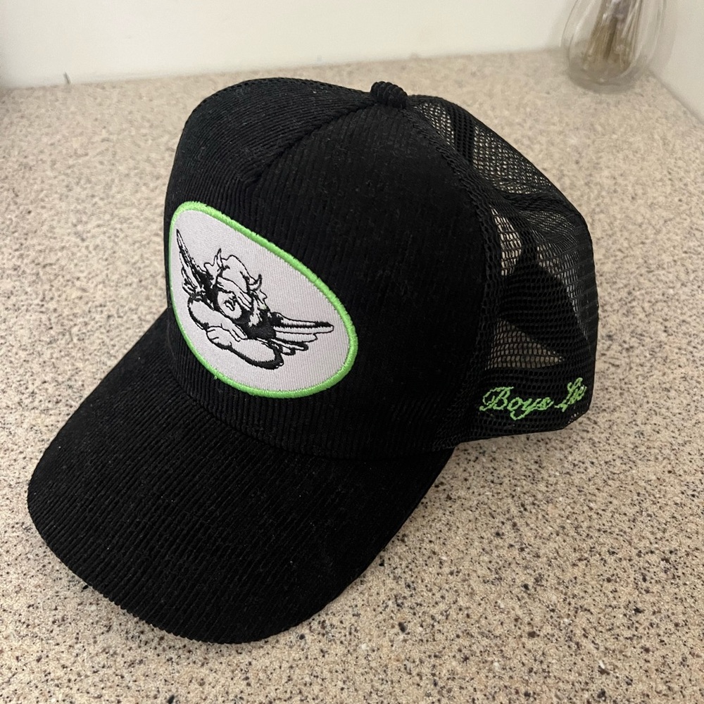 Boys Lie Black & Green Corduroy Trucker Hat💚
